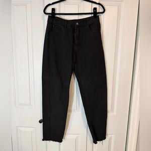 High Waisted Raw Hemmed Black Jeans Size L
